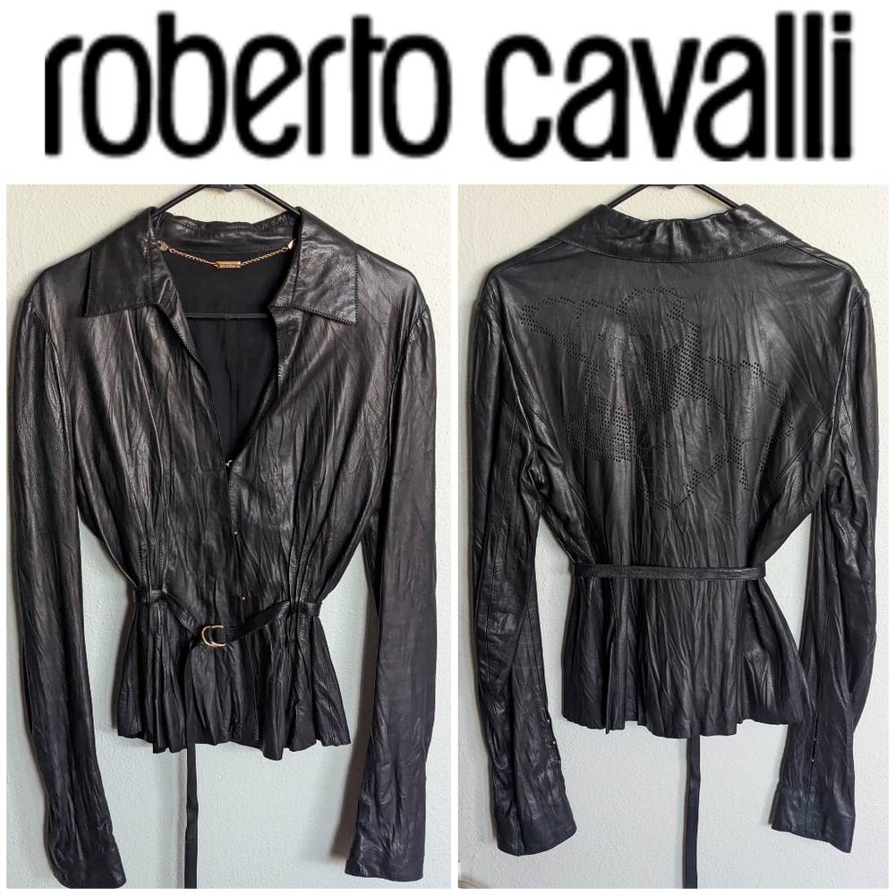 💎✨R.CAVALLI ROSES LEATHER BLAZER